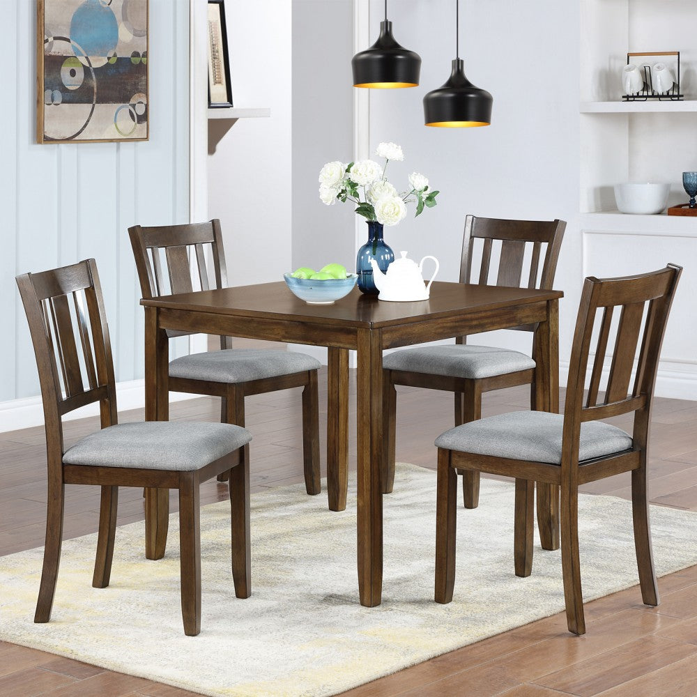 ya 28 5-Piece Walnut Wooden Dining Set - 4 Chairs, 4-Person Table for Living Room