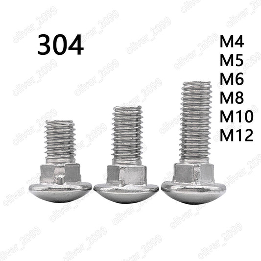 M4 M5 M6 M8 M10 M12 304 Stainless Steel Cup Head Square Neck Bolts Screws