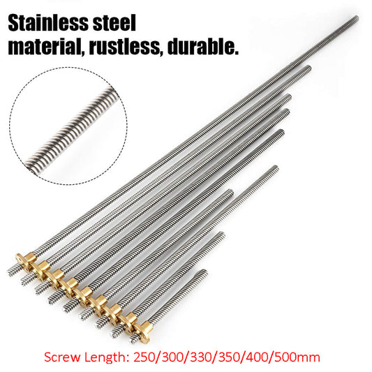 T8 8mm Acme Lead Screw, 100-500mm, Trapezoidal Thread, 3D Printer Stepper Motor