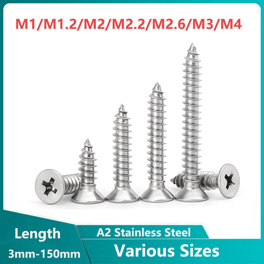 M1-M4 Phillips Countersunk Screws Flat Head Self Tapping Wood Screw A2 Stainless