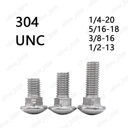 304 Stainless Steel Cup Head Square Neck Bolts Screws 1/4 5/16 3/8 1/2