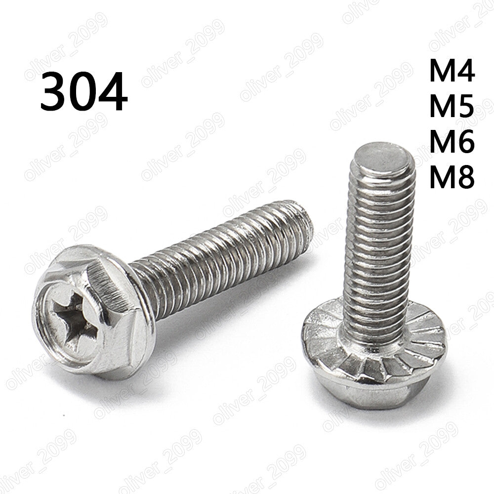 304 Stainless Steel Phillps Hexagon Flange Head Screws Bolts M4 M5 M6 M8