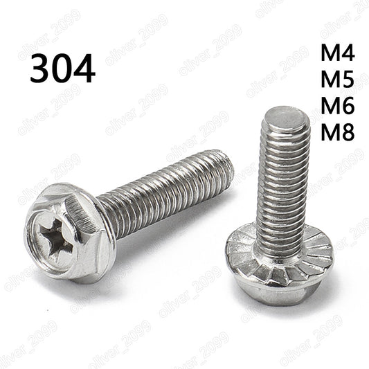 304 Stainless Steel Phillps Hexagon Flange Head Screws Bolts M4 M5 M6 M8