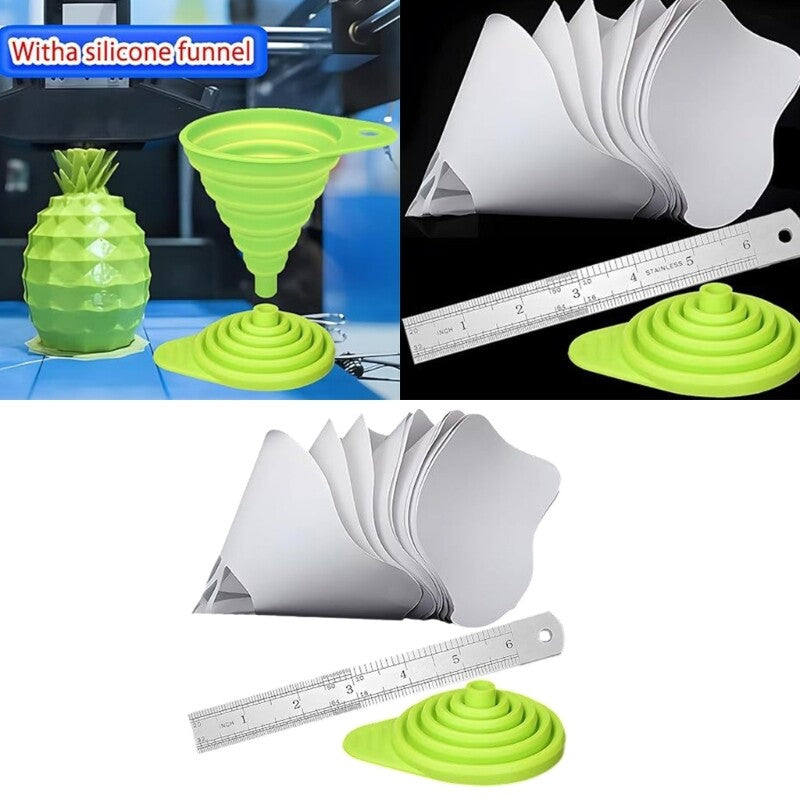 ya 14 Paper Paint Filters Silicone Funnel Metal Ruler with Clear Scale for DIY Project