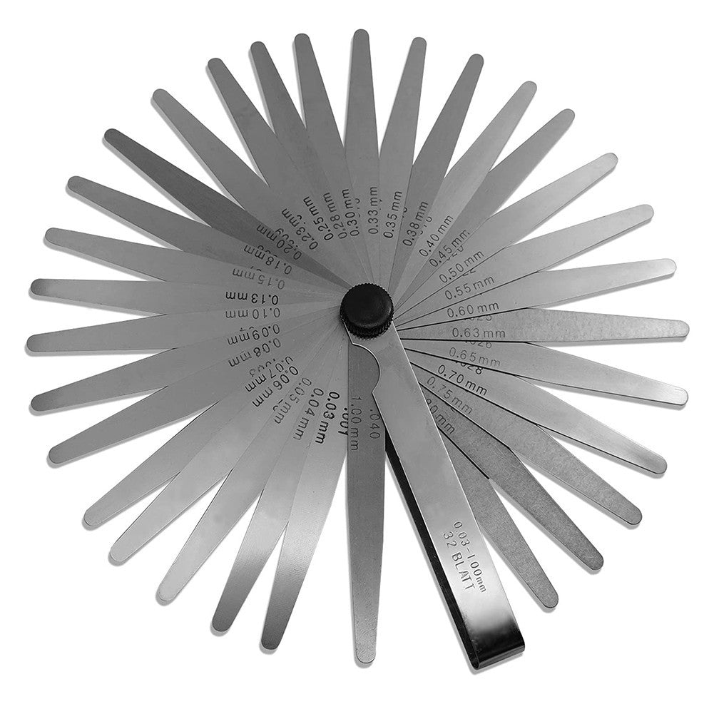 ya 2 7.14 32pcs Feeler Gauge Stainless Steel Measuring Tool Set 0.001-0.04 0.03-1.00mm