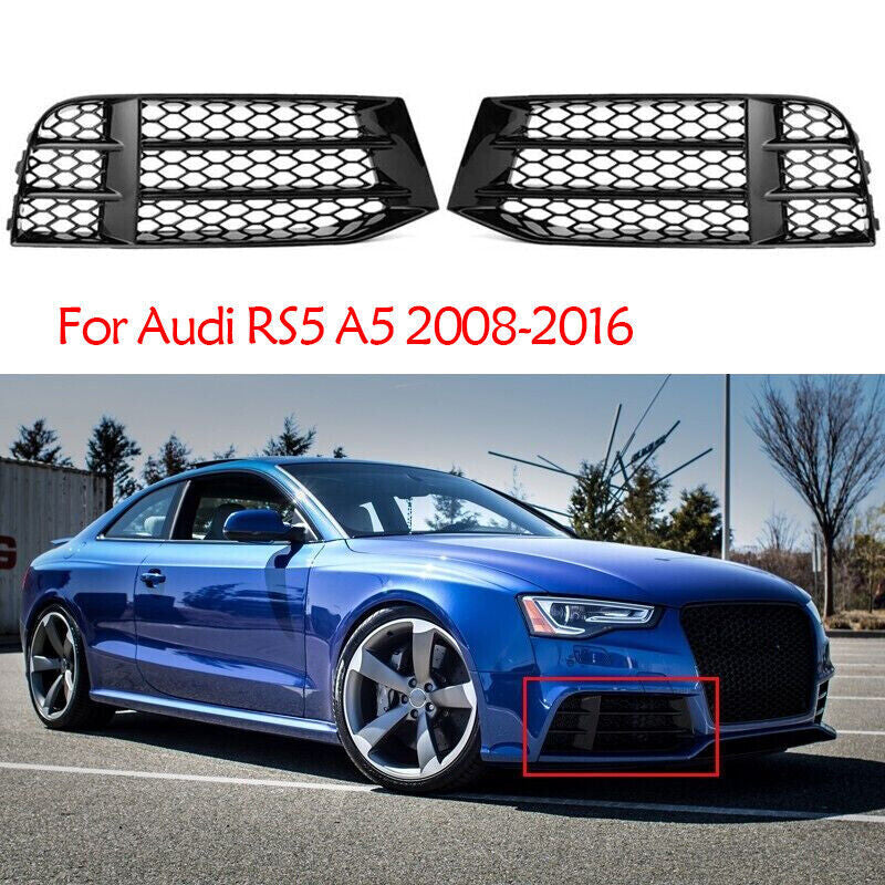 ya 1 7.7 for Audi RS5 A5 2008-16 Honeycomb Front Bumper Fog Light Grille Lower Lamp Cover