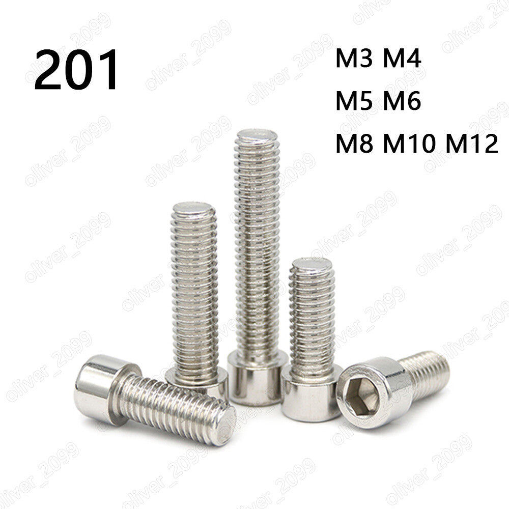 201 Stainless Steel Allen Hex Socket Bolt Cap Head Screw M3 M4 M5 M6 M8 M10 M12