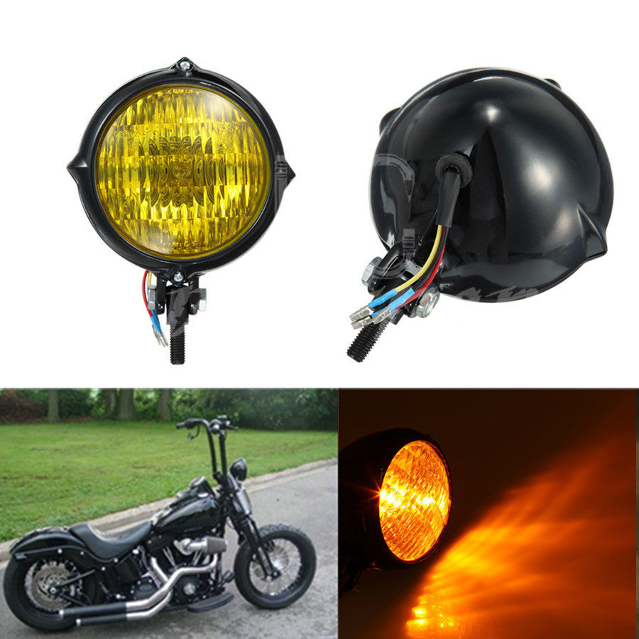 ya 4 6.22 Black Metal Headlight Amber Lens for Harley Sportster Bobber Chopper Custom
