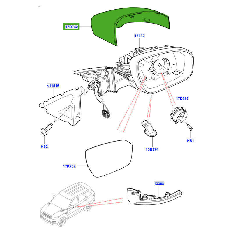 ya 1 8.5.4 Right exterior mirror protective cover suitable for Range Rover 13-19/Sprot 14-19