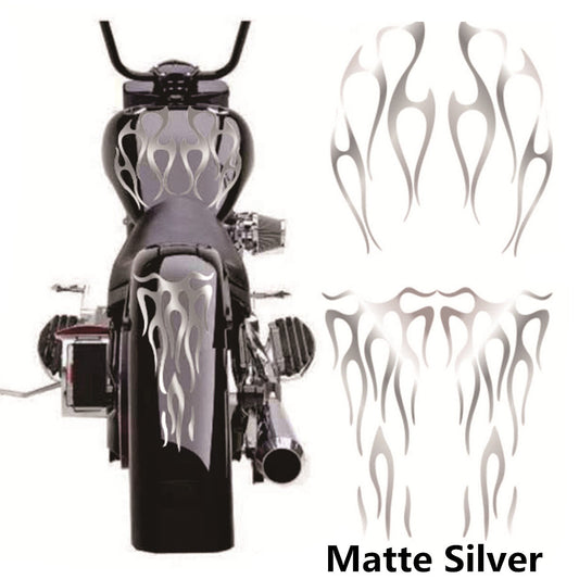 ya 1 7.3 Matte Silver Flame Vinyl Decal Sticker Waterproof For Motorcycle Gas Tank Fender