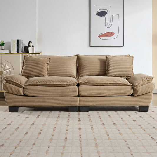 ya 28 Corduroy Sofa Khaki Sleeper Couch- w/Pillows, Deep Seat for Bedroom/Living Room