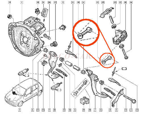 ya 9 6.5.2 Clutch Pedal Link Linkage Ball Joint Bar Rod Kit for Renault Clio Twingo Kangoo
