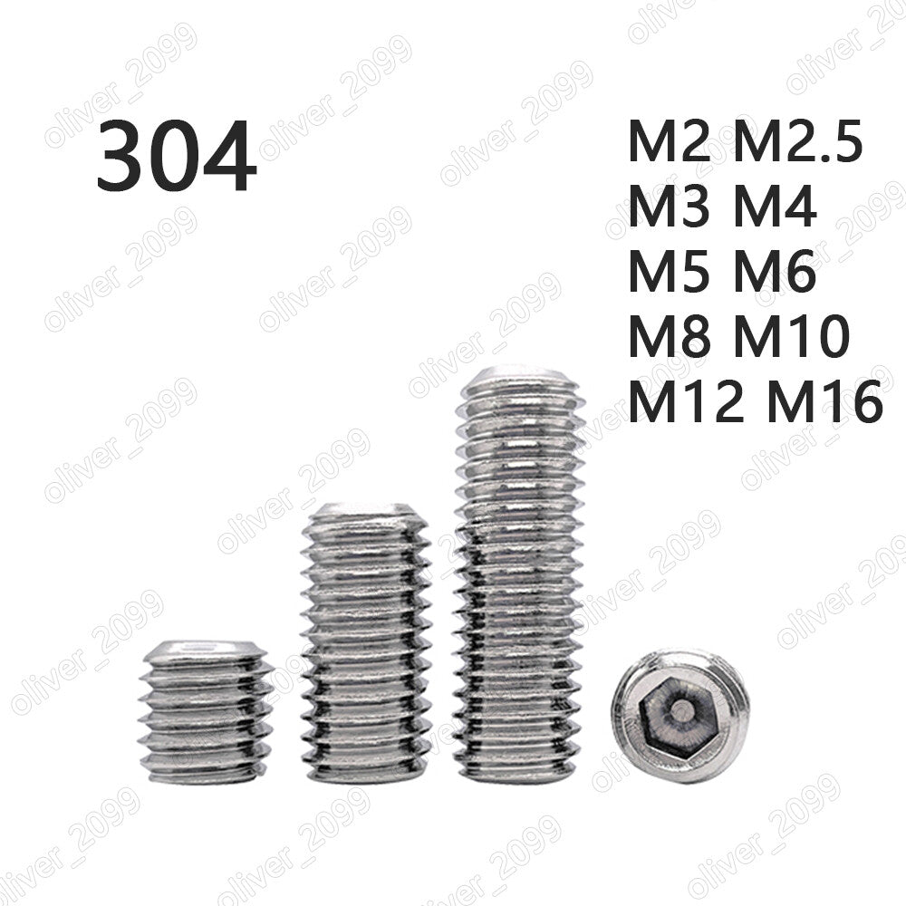 304 Stainless Steel Hex Socket Set Screws Flat Point Grub Screws DIN913 M2-M16