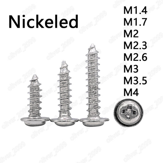 M1.4 M1.7 M2 M3 M4 Nickeled Cross Recessed Pan Head Tapping Screws With Collar