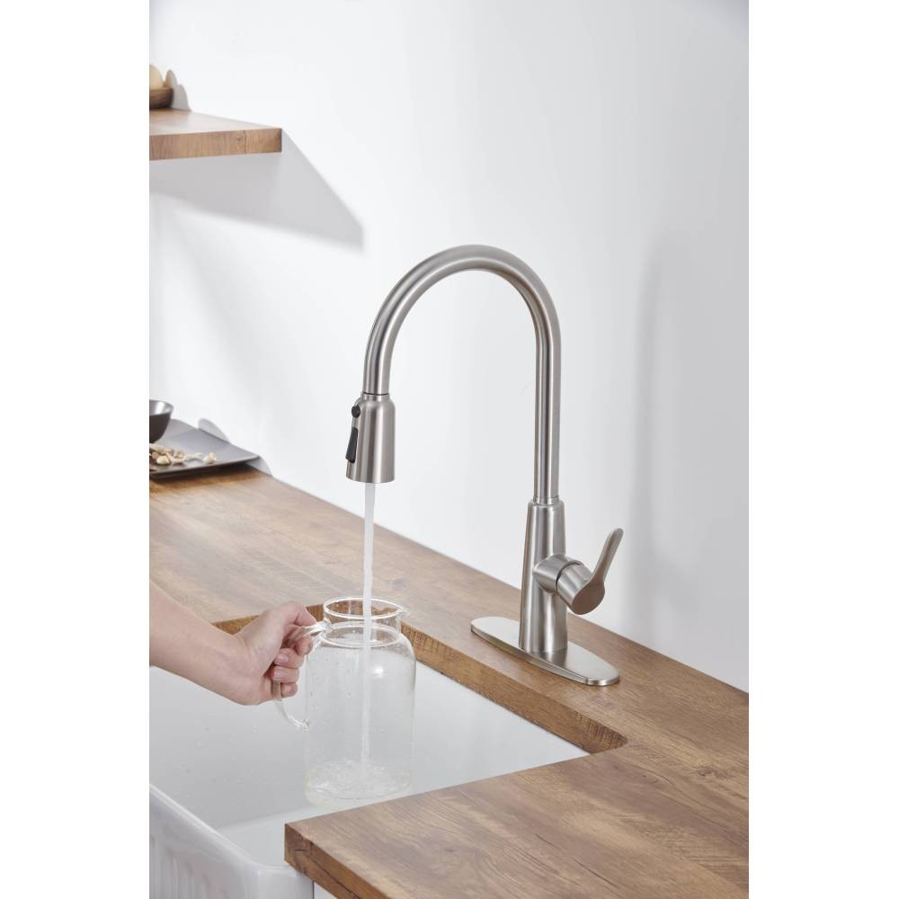 ya 28 Kitchen Sink Faucet Brushed Nickel - Stainless Steel, Pull Out Sprayer, High Arc