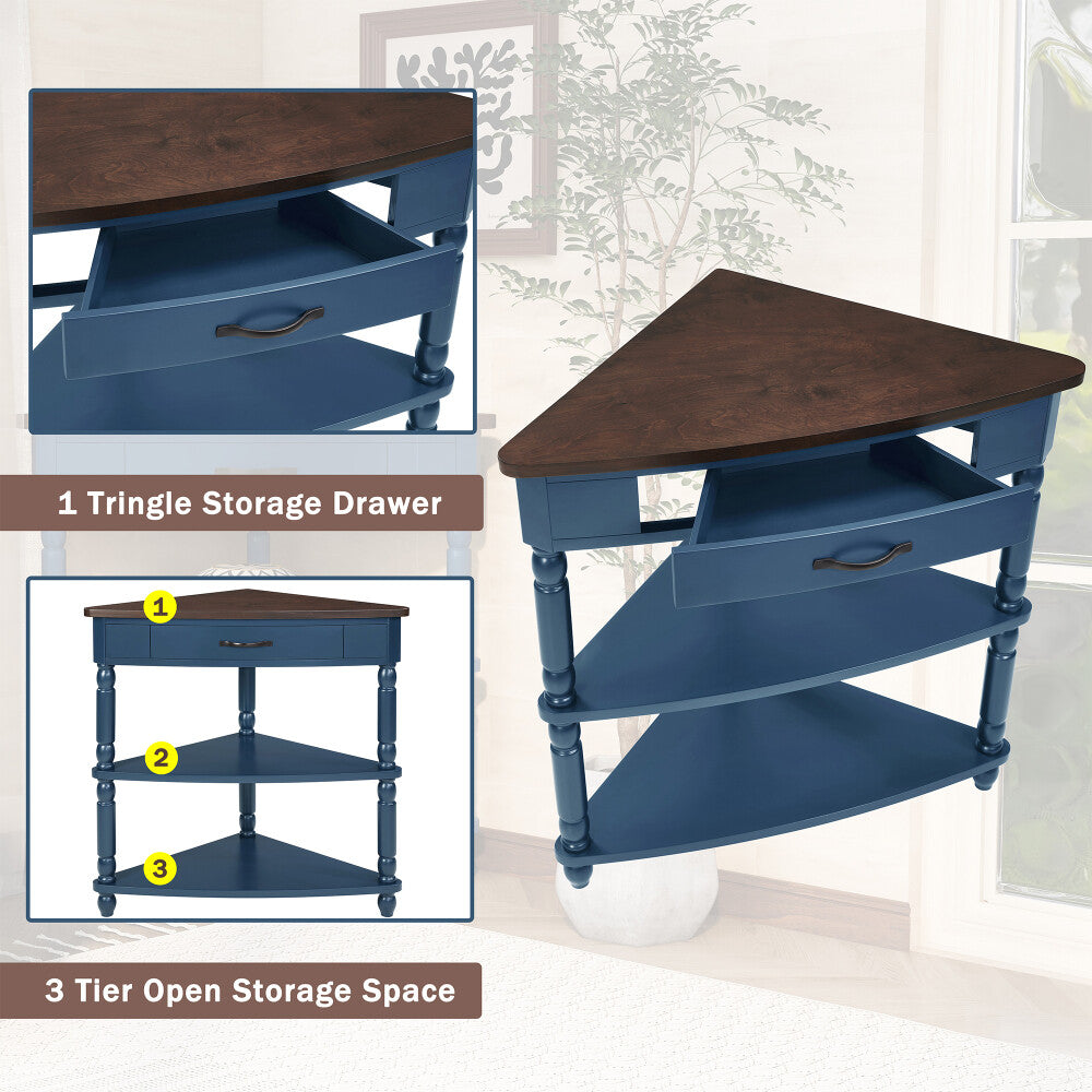 ya 15 10.20 Small Triangle Corner Table 33.8'' , Wood Corner Side Table Solid Wood Legs
