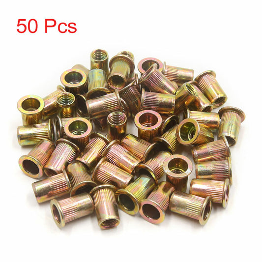 ya 2 7.15 50Pcs M6 Zinc Plated Carbon Steel Car Rivet Nut Flat Head Thread Insert