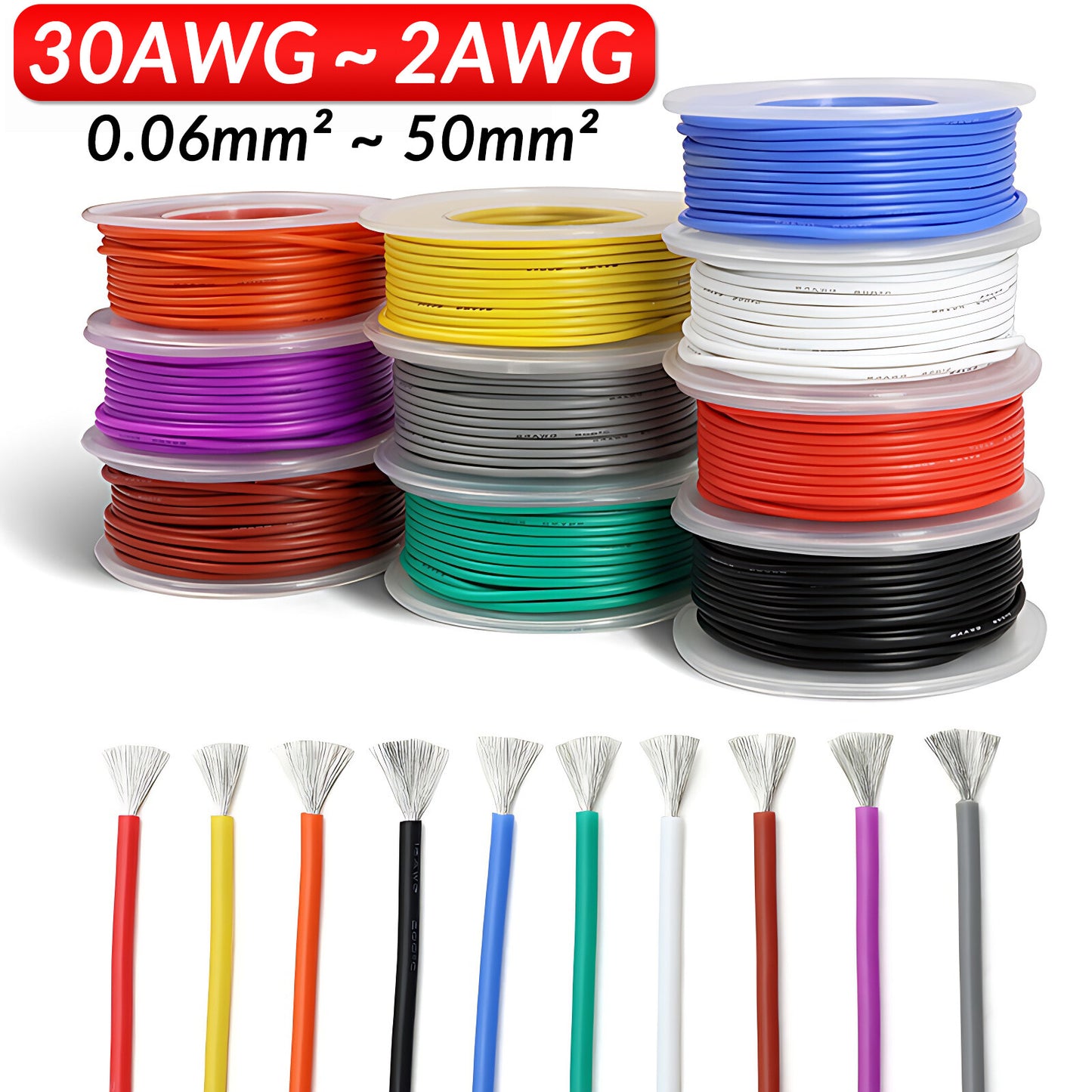 Extra Soft Flexible Silicone Wire Cable 0.08mm Tinned Copper 2 4 6 7 8 ~ 30 AWG