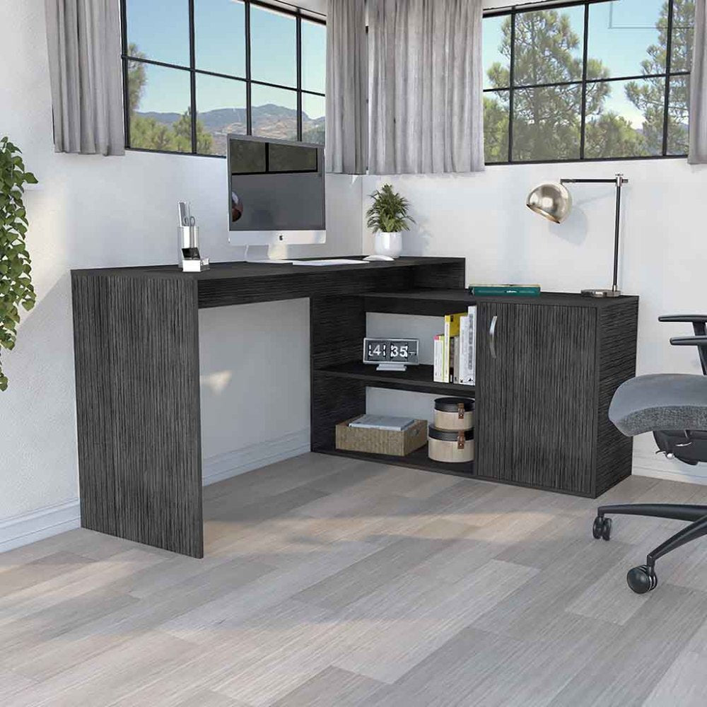 ya 28 Computer Desk L-Shaped w/ Open/Closed Storage - Smokey Oak