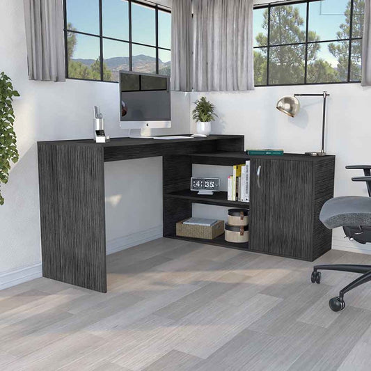 ya 28 Computer Desk L-Shaped w/ Open/Closed Storage - Smokey Oak