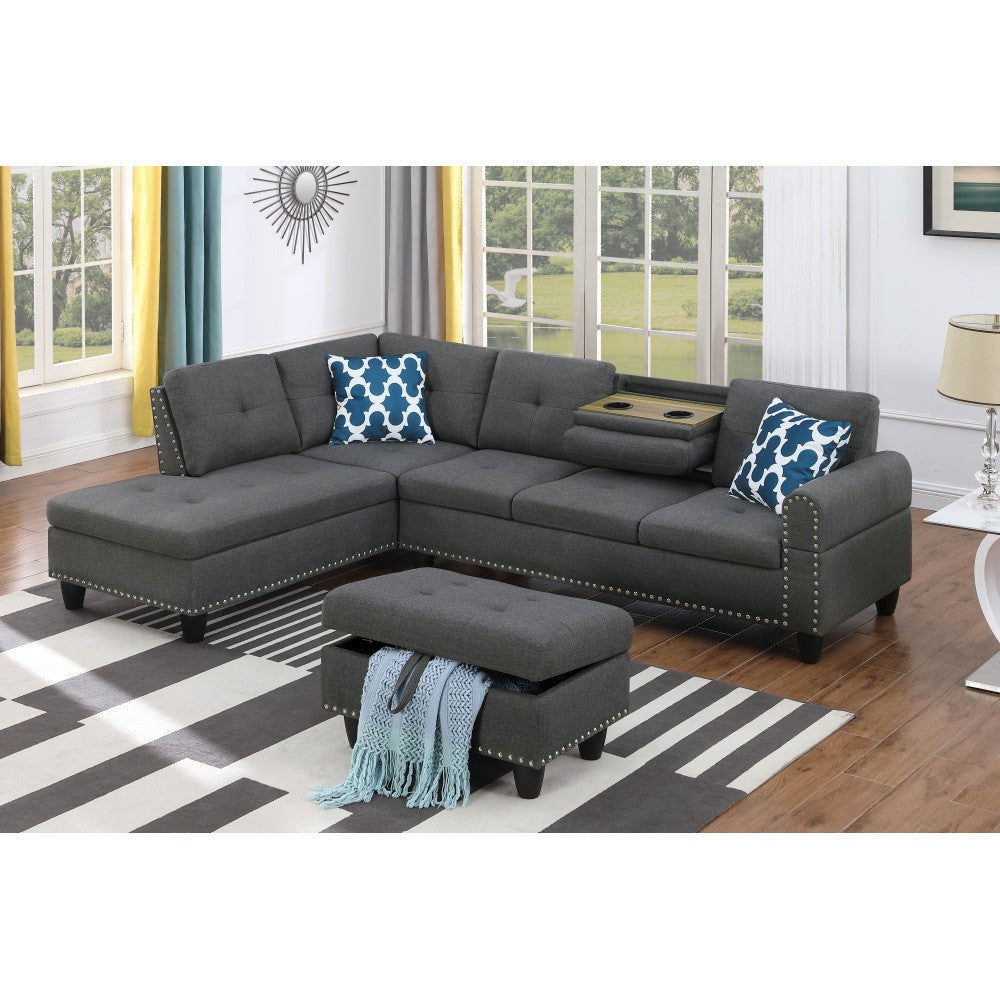 ya 28 Dark Gray Cup - holder Console - Featured Corner Sofa in Charcoal 