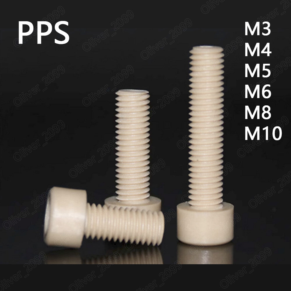 PPS Polyphenylene Sulfide Plastic Hex Socket Bolts Cap Head Screws M3 M4 M5-M10