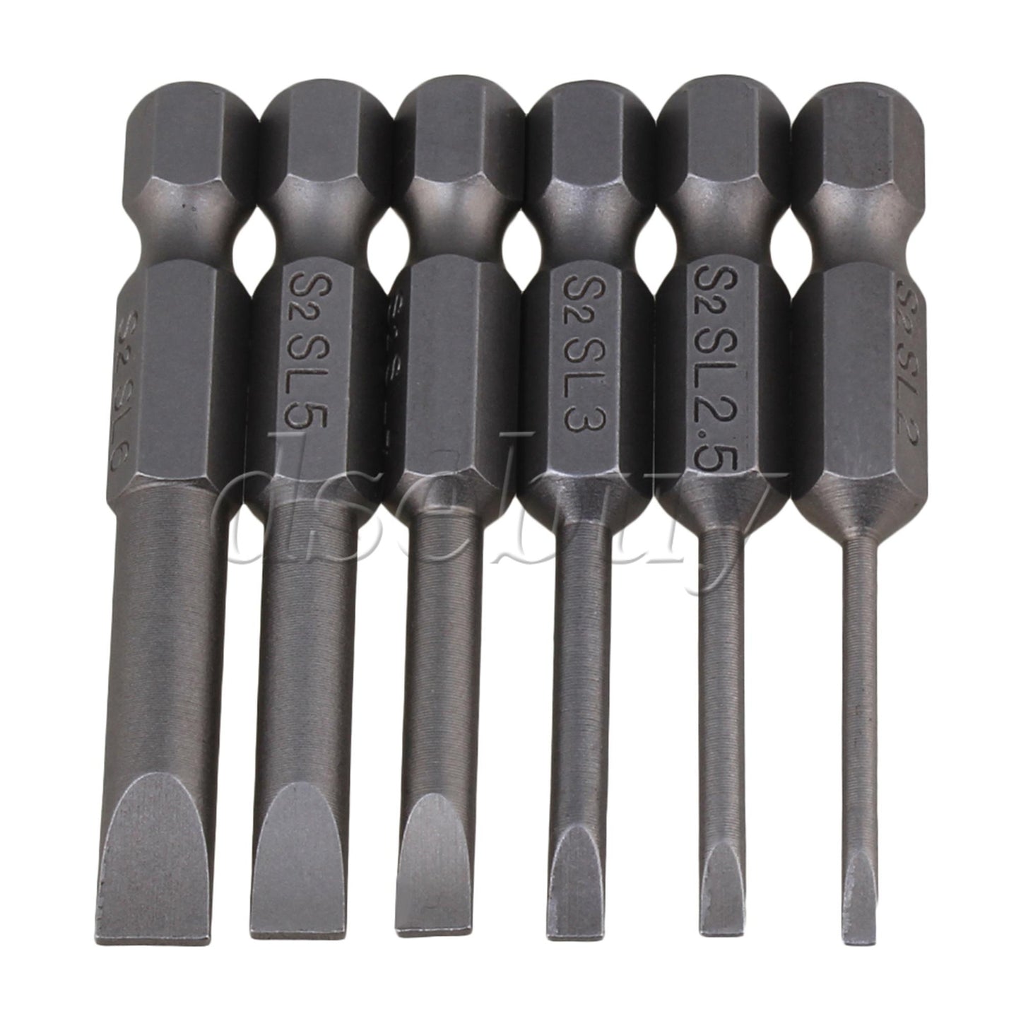 ya 26 6 x S2 Alloy Steel 1/4  Hex Shank Flat Head Slotted Tip Screwdriver Bits