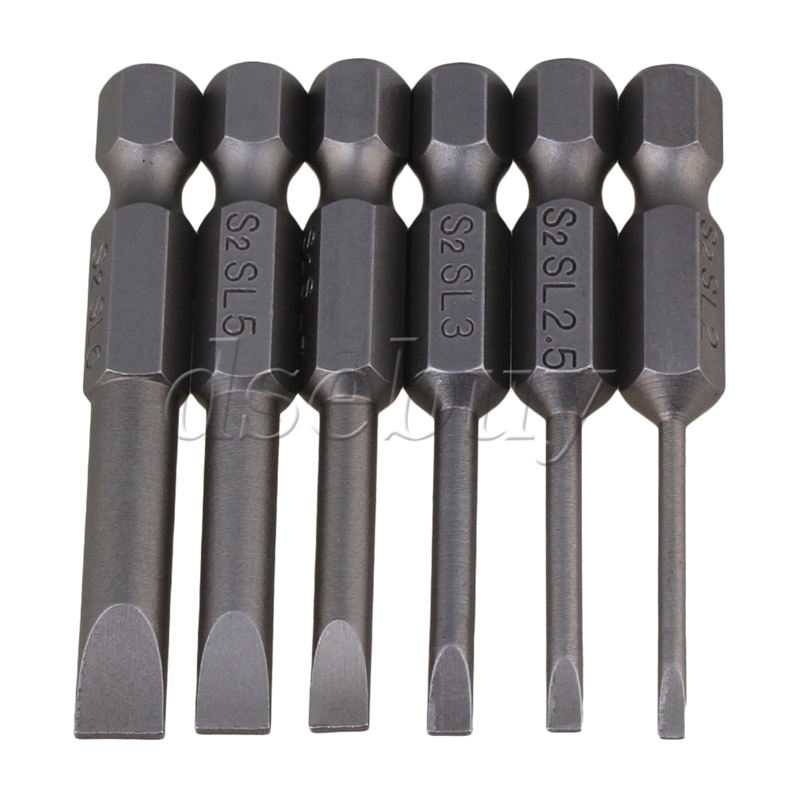 ya 26 6 x S2 Alloy Steel 1/4  Hex Shank Flat Head Slotted Tip Screwdriver Bits
