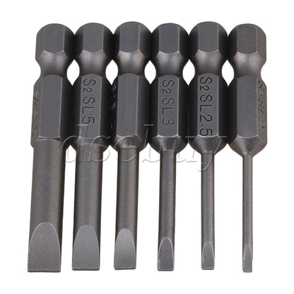 ya 26 6 x S2 Alloy Steel 1/4  Hex Shank Flat Head Slotted Tip Screwdriver Bits