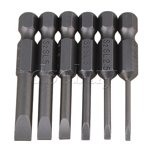 ya 26 6 x S2 Alloy Steel 1/4  Hex Shank Flat Head Slotted Tip Screwdriver Bits