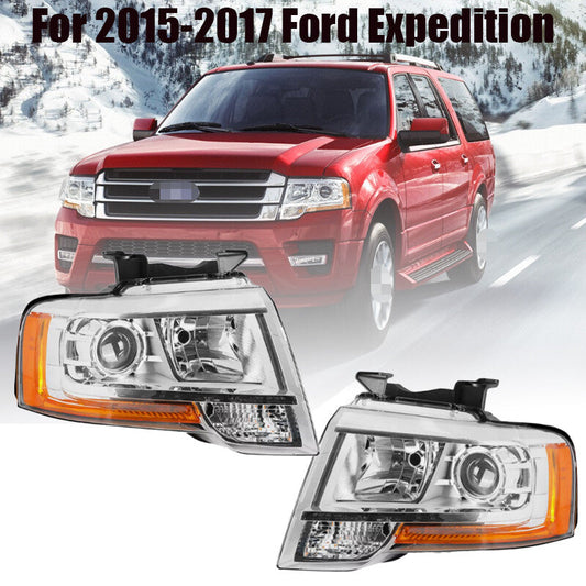 ya 10 10.28 Chrome Projector Headlight For 2015-2017 Expedition Driver Passenger Side n