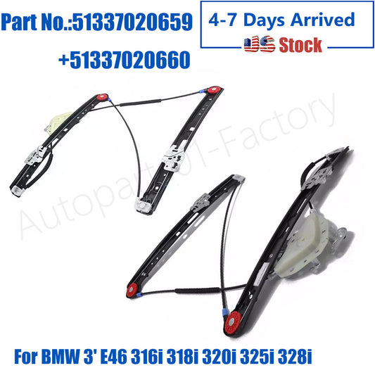 ya 1 6.30 1Pair Front Left Right Window Regulator for BMW 3' E46 316i 318i 320i 325i 328i