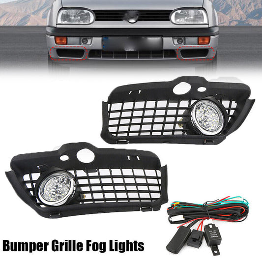 ya 13 5.27.2 for VW for Golf for Jetta 1993-1998 Cabrio 1995-98 Black Front Bumper Grille Fog Lights