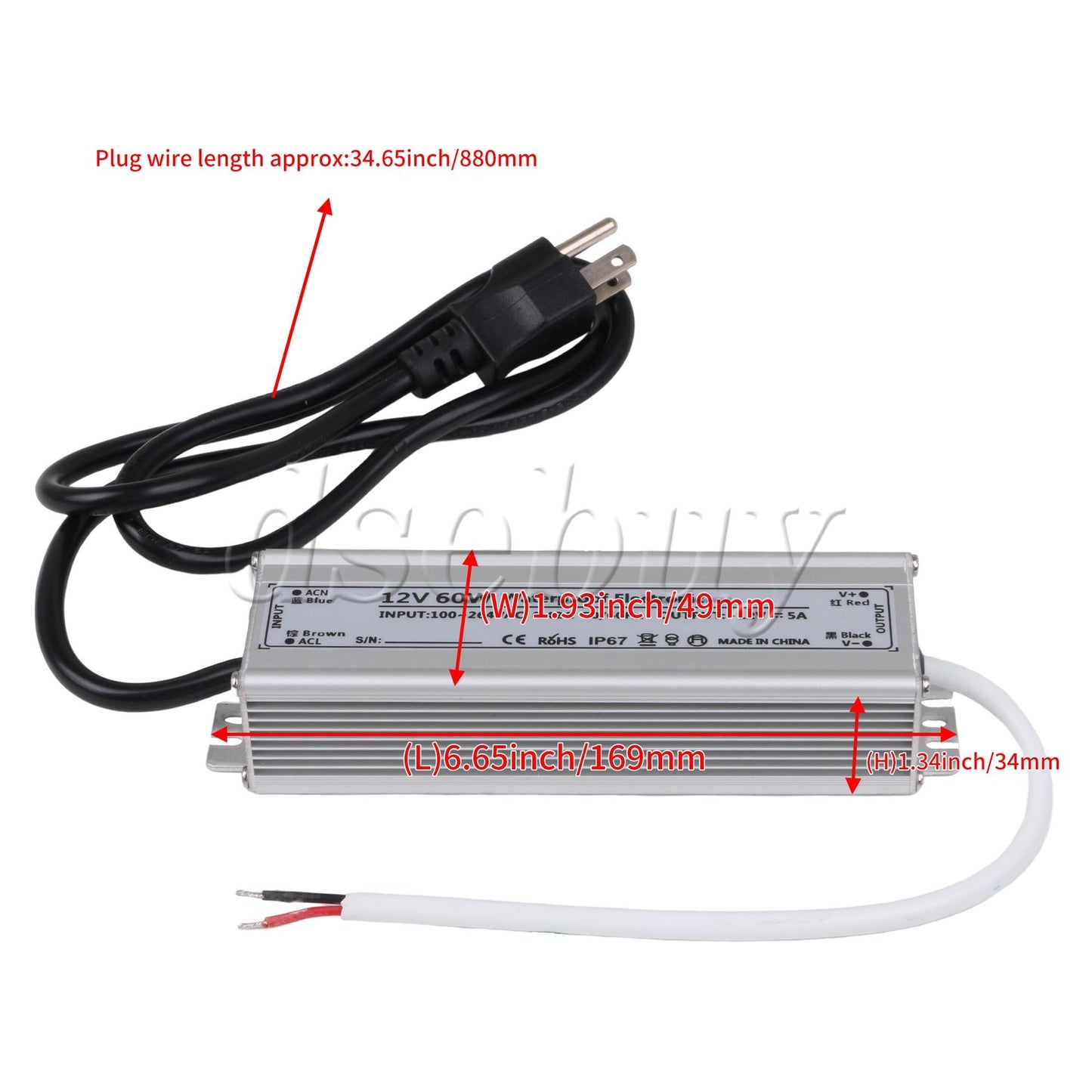 ya 14 AC100-264V to DC12V 60W Transformer Adapter for LED Light Low Voltage Output