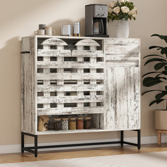 ya 28 White 44.3 Retro Farmhouse Sideboard - Coffee Bar Console for Living Room
