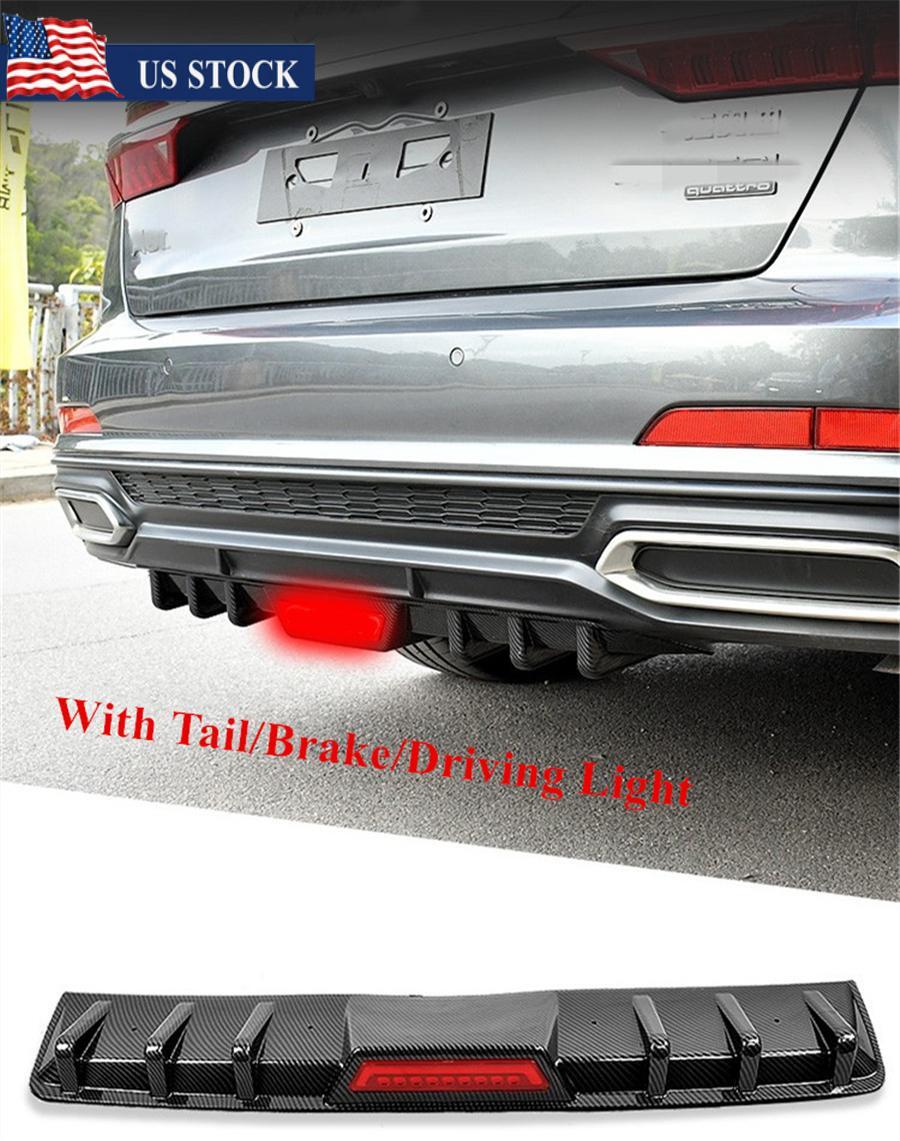 ya 1 7.13 Universal Car Rear Bumper Diffuser Lip spoiler Canard Tail Brake Stop Light