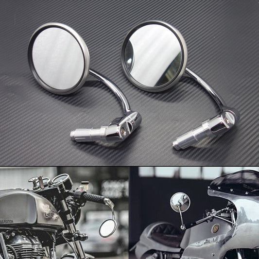 ya 4 6.21 Silver Retro Metal 7/8 Handle Bar End Side Round Rearview Mirror For Cafe Racer