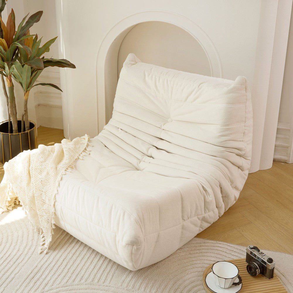 ya 28 No Installation Big Bean Bag Chair White - Adult Foam Lounger, Sofa in a Box