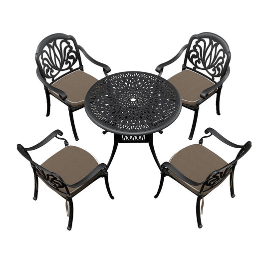 ya 28 5-Piece Set Of Black Cast Aluminum Patio Furniture With Brown Cushions