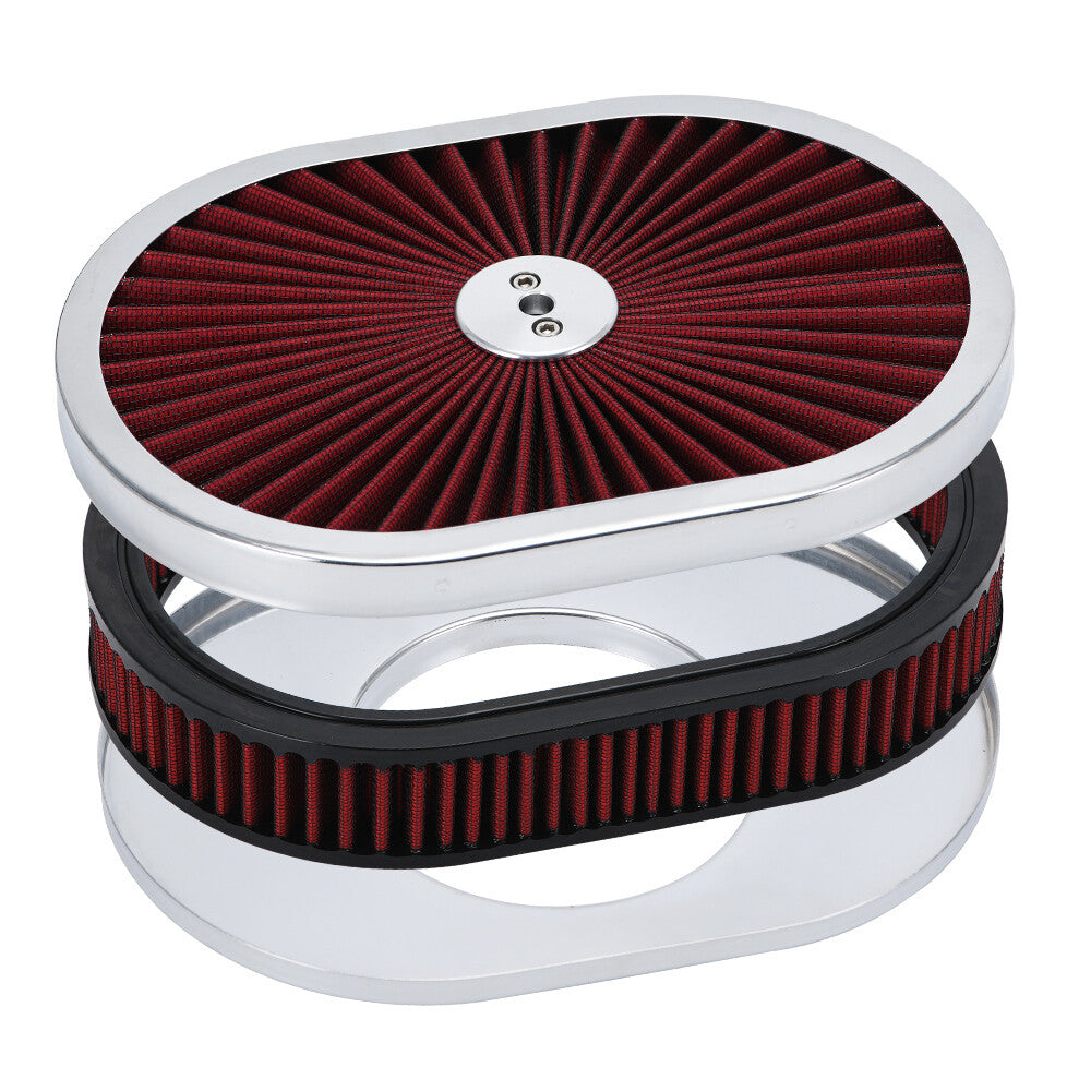 ya 5 8.7 RED 12 Oval Flow Thru Hot Rod Air Cleaner Washable SBC BBC for Chevy for Ford