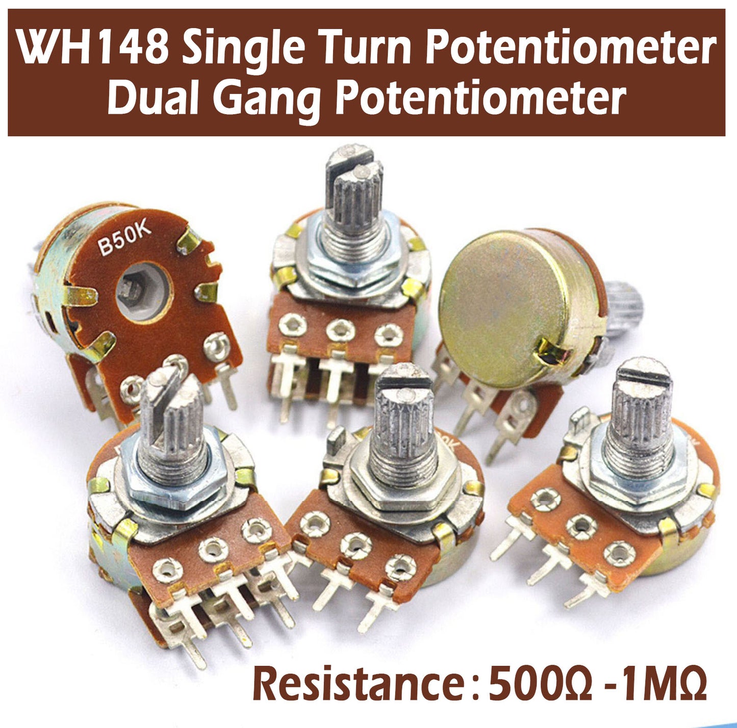 WH148 Single Turn/Dual Gang POT 15MM/20MM Stereo Splined Potentiometer 500´Î-1M´Î