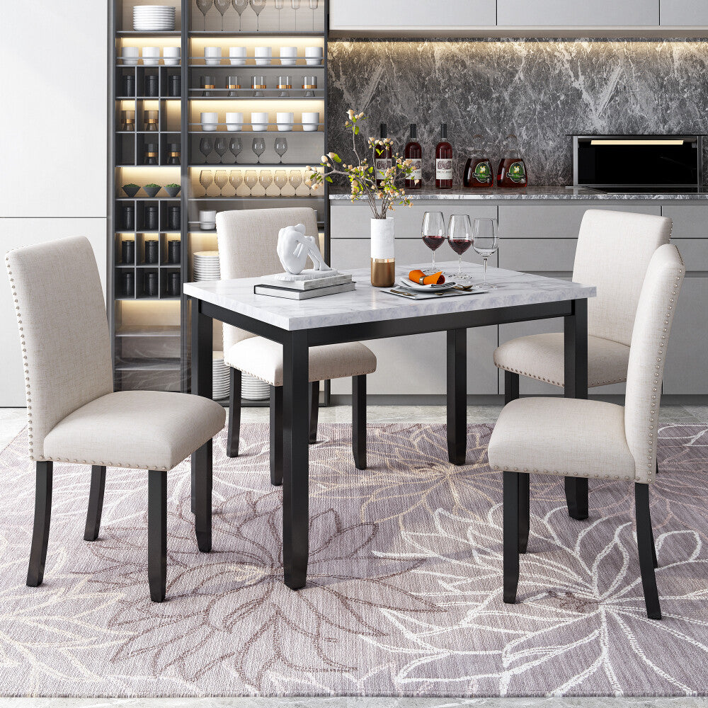 ya 28 Faux Marble 5-Pc Dining Set Table Home Furniture w/4 Thicken Cushion Chairs