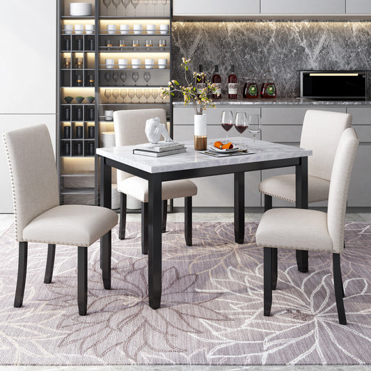 ya 28 Faux Marble 5-Pc Dining Set Table Home Furniture w/4 Thicken Cushion Chairs