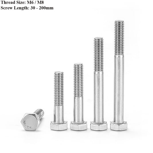 Hex Head Bolts Partial Threaded M6 M8 Stainless Steel Hexagon Screws All Length