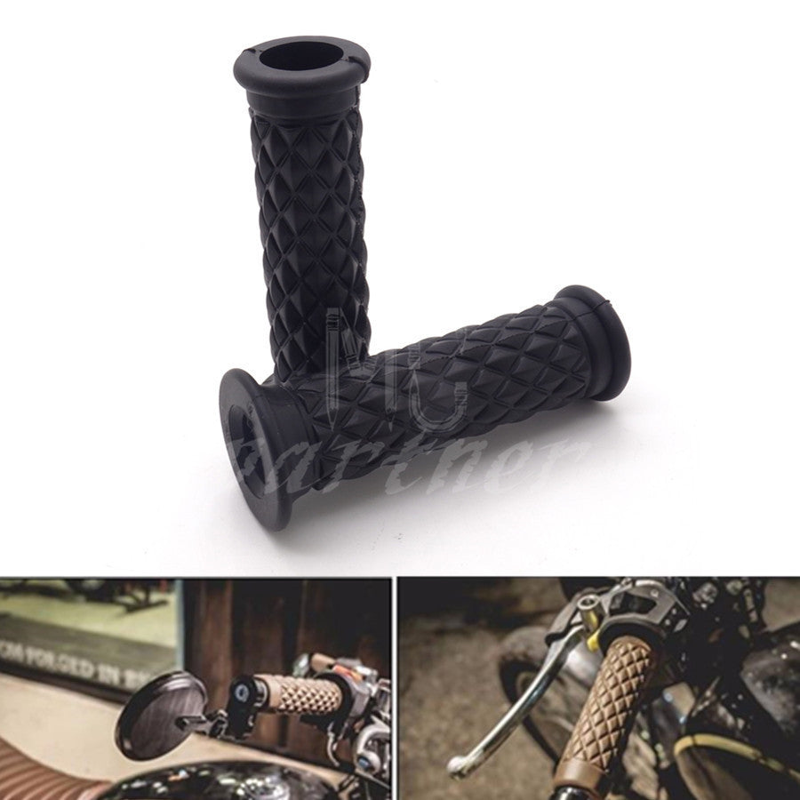 ya 6 6.13.2 7/8'' Black Retro Rubber Handlebar Hand Grip For Cafe Racer Bobber Custom