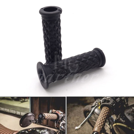 ya 6 6.13.2 7/8'' Black Retro Rubber Handlebar Hand Grip For Cafe Racer Bobber Custom