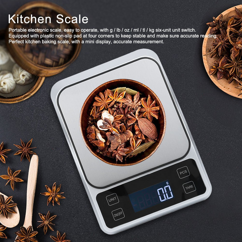 ya 17 5kg/0.1g Stainless Steel Digital Kitchen Scale Electronic Food Weight Scale