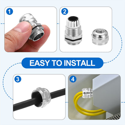 ya 5 8.7 2Pcs NPT3/4 Cable Gland 13-18mm Threaded Waterproof Connector Silver