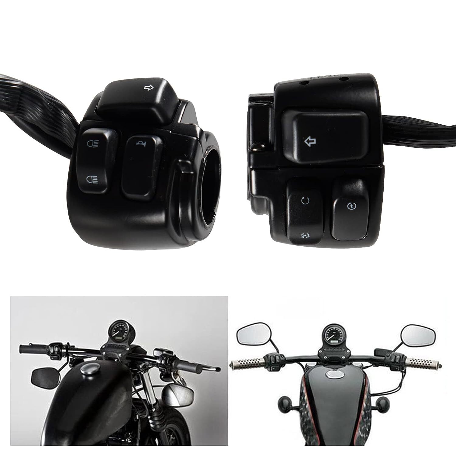 ya 1 7.4 1 Motorcycle Handlebar Control Switches w/ Wiring Harness Kit for Harley Black