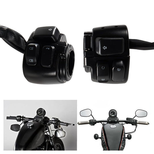 ya 1 7.4 1 Motorcycle Handlebar Control Switches w/ Wiring Harness Kit for Harley Black